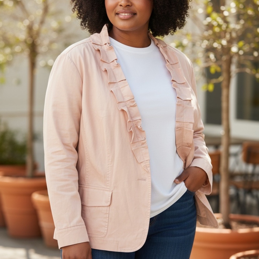 Talbots Women's Blazer with Ruffle Detail - Light Pink